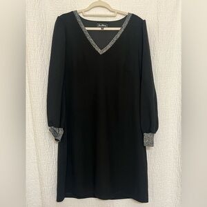 Sam Edelman Black V-Neck Dress Size 14 Long Sleeve Great For Special Occasions